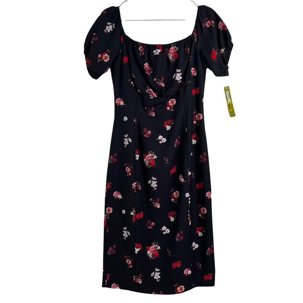 Gianni Bini Womens Stefi Sheath Dress Black Red Floral Slit Short Sleeve 6 New